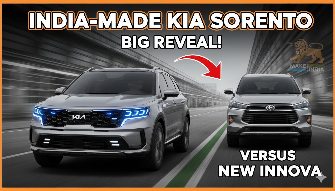 किआ सोरेंटो हाइब्रिड SUV का फ्रंट व्यू, सफेद रंग में, भारतीय रोड पर टेस्टिंग के दौरान।