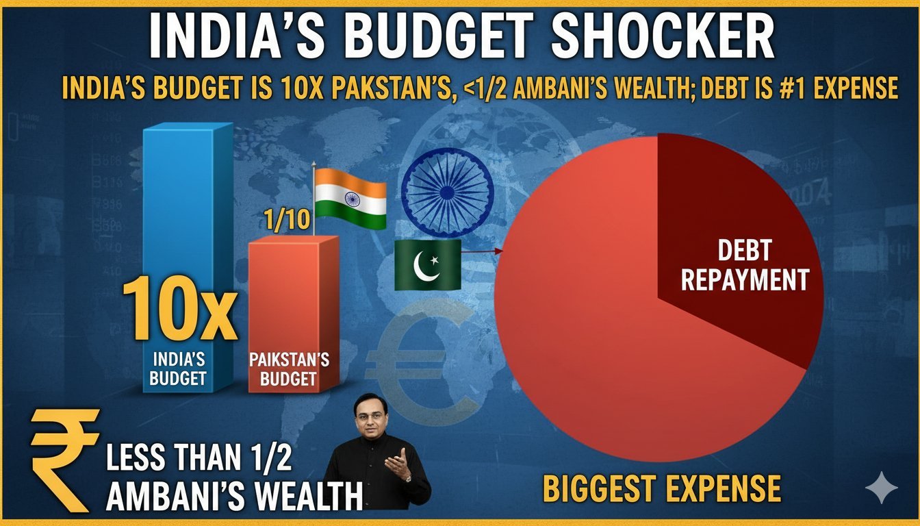 पाकिस्तान का बजट ग्राफ भारत और अंबानी की दौलत से तुलना दिखाते हुए