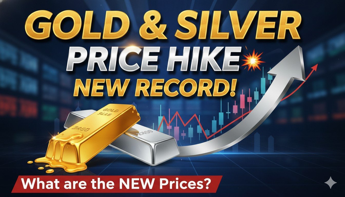 सोने और चांदी के सिक्कों और बार्स की चमकदार छवि, कीमत चार्ट के साथ