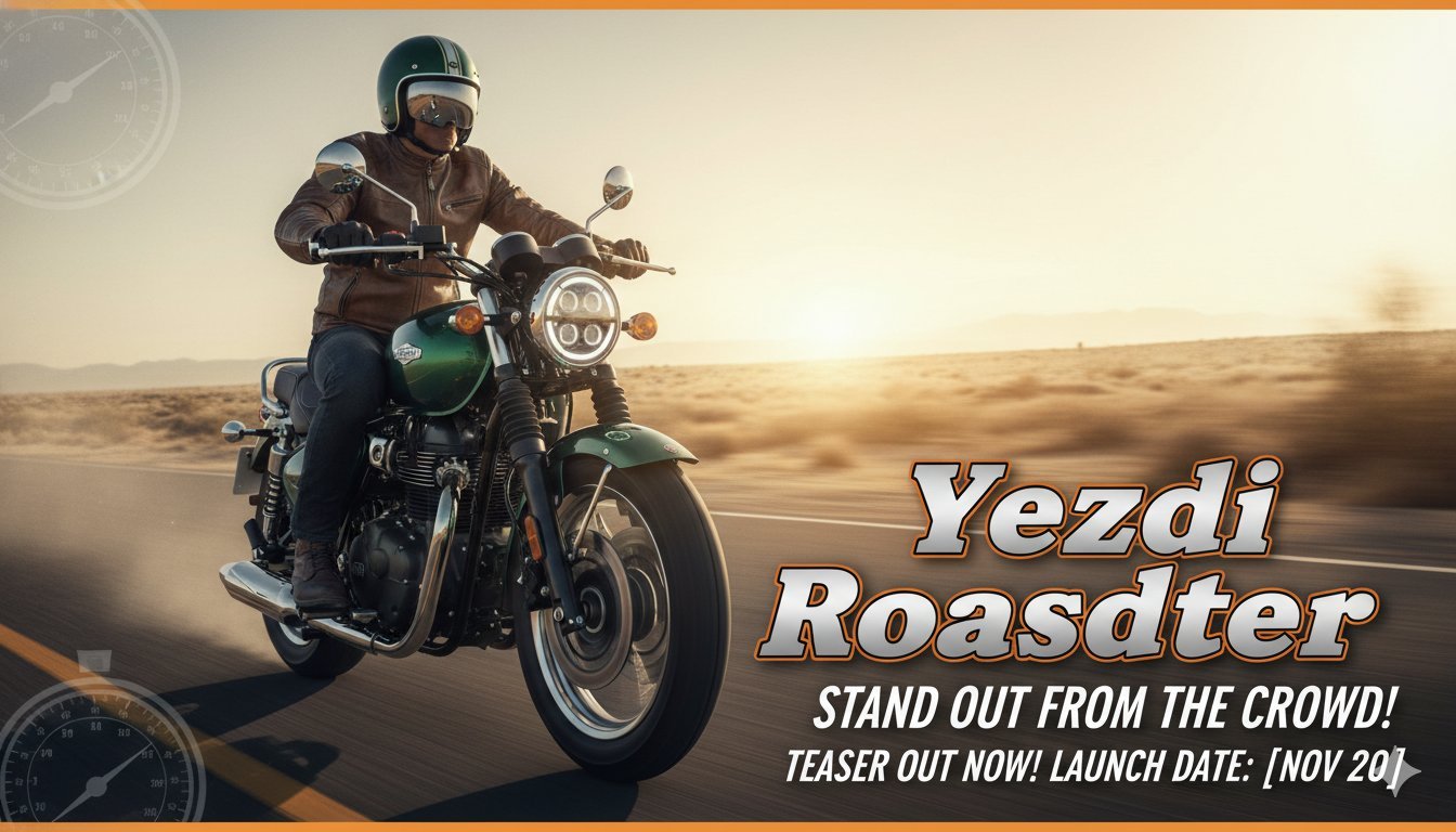 येज्दी रोडस्टर स्पेशल एडिशन टीजर इमेज, रेट्रो-मॉडर्न डिजाइन वाली बाइक की साइड व्यू