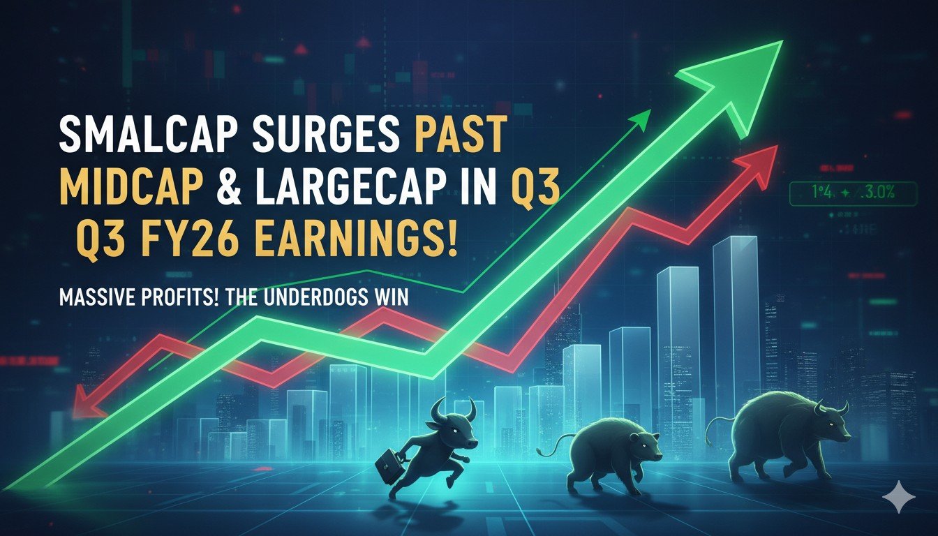 FY26 Q3 में स्मॉलकैप इंडेक्स ग्राफ दिखाता हुआ, जहां स्मॉलकैप लाइन मिडकैप और लार्जकैप से ऊपर है