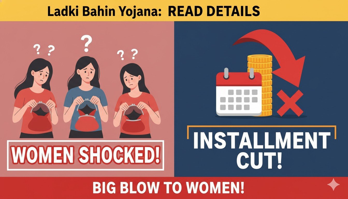 महाराष्ट्र लाडकी बहिण योजना की लाभार्थी महिलाएं बैंक खाते चेक करती हुईं, बजट कटौती की खबर